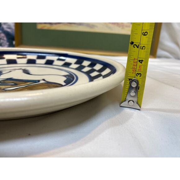 Debbie Dean Pottery HORSE Checkerboard Bowl Folk Art Primitive 8.5" - Picture 6 of 6